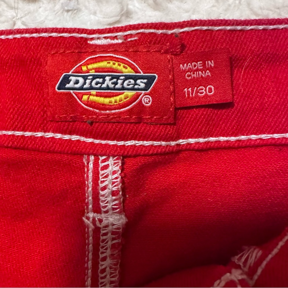 Dickies High Rise Red Shorts Size 11/30 White Stitching Y2K Workwear carpenter - Picture 4 of 7